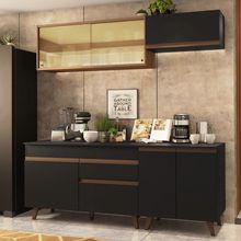 Cozinha Completa Madesa Reims 190001 com Armário e Balcão Preto/Rustic