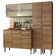 Cozinha Completa Madesa Emilly Fly com Armário Vidro, Balcão e Paneleiros Rustic