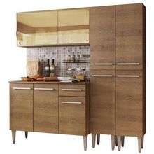 Cozinha Completa Madesa Emilly Voice com Armário Vidro Reflex, Balcão e Paneleiros Rustic