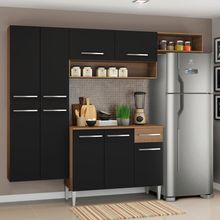 Cozinha Completa Madesa Emilly Fit com Armário, Balcão e Paneleiro Suspenso Rustic/Preto