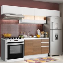 Cozinha Compacta Madesa Marina Com Armário e Balcão (Sem Tampo e Pia) Branco/Rustic/Branco