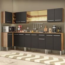 Cozinha Completa de Canto Madesa Emilly Mega com Armário Vidro Reflex e Balcão Rustic/Preto