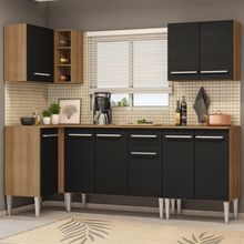 Cozinha Completa de Canto Madesa Emilly Open com Armário e Balcão Rustic/Preto