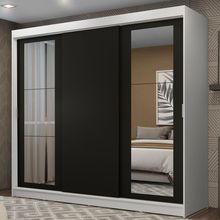 Guarda-Roupa Casal Madesa Kansas 3 Portas de Correr com Espelhos 3 Gavetas Branco/Preto