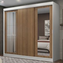 Guarda-Roupa Casal Madesa Kansas 3 Portas de Correr com Espelhos 3 Gavetas Branco/Rustic
