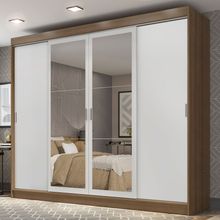 Guarda-Roupa Casal Madesa Austin 4 Portas de Correr com Espelhos 3 Gavetas Rustic/Branco