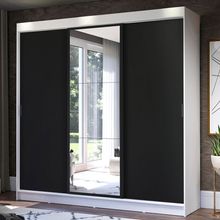 Guarda-Roupa Casal Madesa Istambul 3 Portas de Correr com Espelho 3 Gavetas Branco/Preto