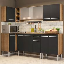 Cozinha Completa de Canto Madesa Emilly Point com Balcão e Armário Vidro Miniboreal Rustic/Preto