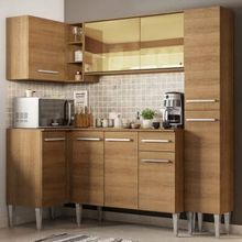 Cozinha Completa de Canto Madesa Emilly River com Balcão e Armário Vidro Reflex Rustic