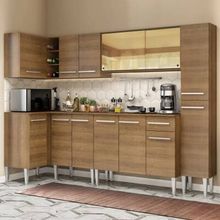 Cozinha Completa de Canto Madesa Emilly Wave com Armário Vidro Reflex, Balcão e Paneleiro Rustic