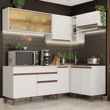 Cozinha Completa de Canto Madesa Reims 332002 com Armário e Balcão Branco