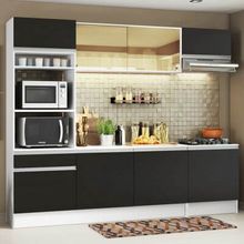 Cozinha Completa Madesa Diamante com Armário, Balcão e Tampo Branco/Preto