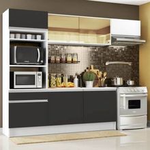 Cozinha Completa Madesa Diamante com Armário, Balcão e Tampo Branco/Preto/Branco