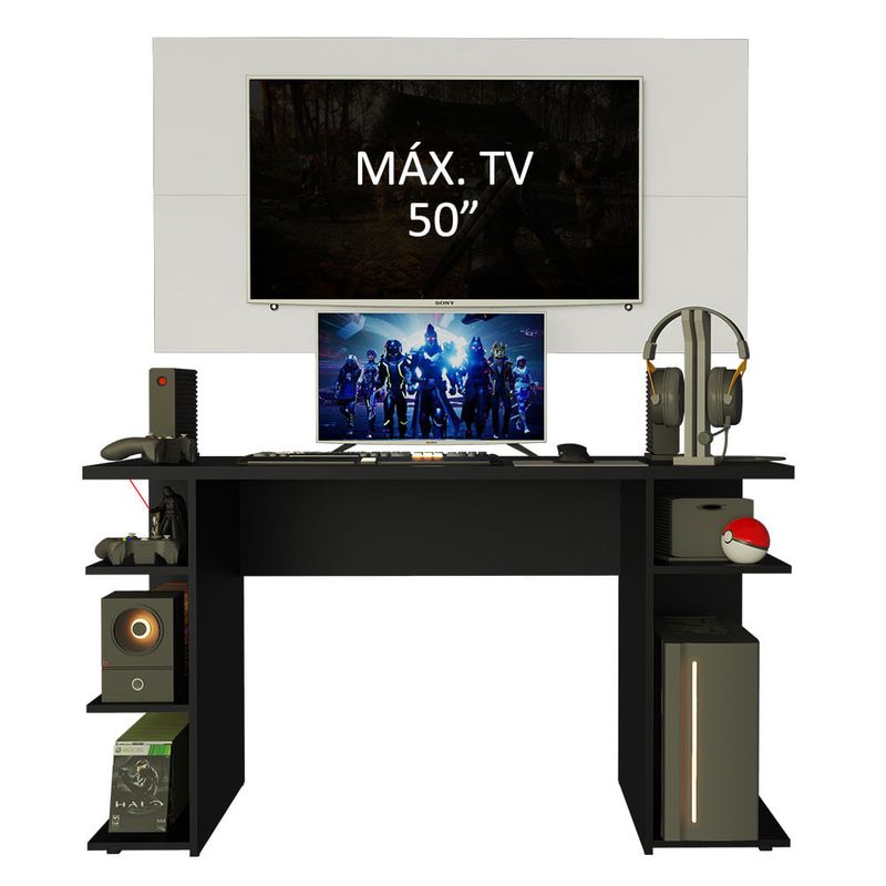 Mesa Gamer Madesa 9409 e Painel para TV até 50 Polegadas Branco