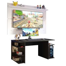 Mesa Gamer Madesa 9409 e Painel para TV até 65 Polegadas Preto/Branco