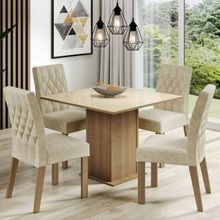 Conjunto Sala de Jantar Madesa Brenda Mesa Tampo de Vidro com 4 Cadeiras Rustic/Crema/Imperial