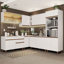 Cozinha Completa de Canto Madesa Reims 452001 com Armário e Balcão Branco