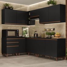 Cozinha Completa de Canto Madesa Reims 392002 com Armário e Balcão Preto