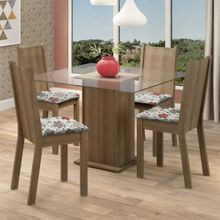Conjunto Sala de Jantar Madesa Maya Mesa Tampo de Vidro com 4 Cadeiras Rustic/Floral Hibiscos