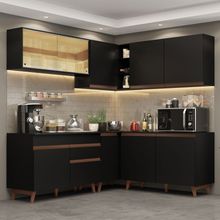 Cozinha Completa de Canto Madesa Reims 382001 com Armário e Balcão Preto