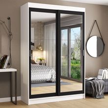 Guarda Roupa Solteiro Madesa Tokio 2 Portas de Correr de Espelho 2 Gavetas Branco/Preto