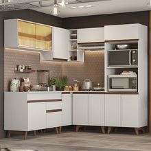 Cozinha Completa de Canto Madesa Reims 402001 com Armário e Balcão Branco