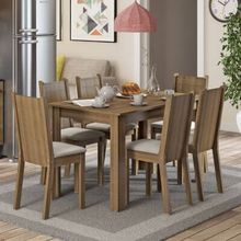 Conjunto Sala de Jantar Maris Madesa Mesa Tampo de Madeira com 6 Cadeiras Rustic/Pérola