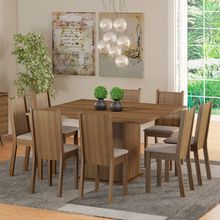Conjunto Sala de Jantar Clarice Madesa Mesa Tampo de Madeira com 8 Cadeiras Rustic/Pérola