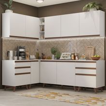 Cozinha Completa de Canto Madesa Reims 382002 com Armário e Balcão Branco