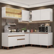 Cozinha Completa de Canto Madesa Reims 382001 com Armário e Balcão Branco