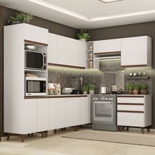 Cozinha Completa de Canto Madesa Reims 462002 com Armário e Balcão Branco
