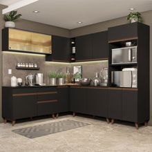 Cozinha Completa de Canto Madesa Reims 452001 com Armário e Balcão Preto