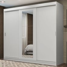 Guarda-Roupa Casal Madesa Kansas 3 Portas de Correr com Espelho 3 Gavetas Branco