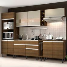 Cozinha Completa Madesa Vicenza com Armário e Balcão (Sem Tampo e Pia) Rustic/Crema