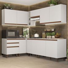Cozinha Completa de Canto Madesa Reims 392002 com Armário e Balcão Branco