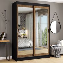 Guarda Roupa Solteiro Madesa Tokio 2 Portas de Correr de Espelho 2 Gavetas Preto/Rustic