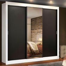 Guarda Roupa Casal Madesa Lyon 3 Portas de Correr com Espelho 2 Gavetas Branco/Preto