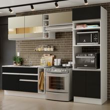 Cozinha Completa Madesa Cristal com Armário e Balcão (Sem Tampo e Pia) Branco/Preto/Crema