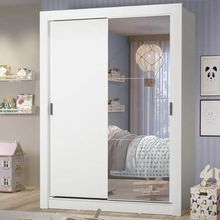 Guarda-Roupa Infantil Madesa Theo 2 Portas de Correr com Espelho 4 Gavetas Branco