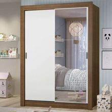 Guarda-Roupa Infantil Madesa Theo 2 Portas de Correr com Espelho 4 Gavetas Rustic/Branco
