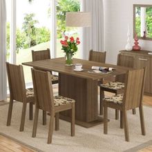 Conjunto Sala de Jantar Madesa Megan Mesa Tampo de Madeira com 6 Cadeiras Rustic/Bege Marrom