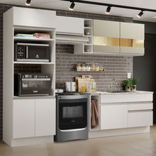 Cozinha Completa Madesa Jade com Armário e Balcão (Sem Tampo e Pia) Branco/Branco/Crema