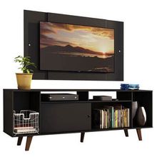 Rack Madesa Cancun e Painel para TV até 58 Polegadas com Pés - Preto 8ND8
