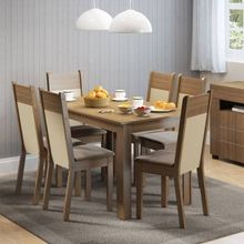 Conjunto Sala de Jantar Honduras Madesa Mesa Tampo de Madeira com 6 Cadeiras Rustic/Crema/Pérola