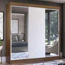 Guarda-Roupa Casal Madesa Istambul 3 Portas de Correr com Espelhos 3 Gavetas Rustic/Branco