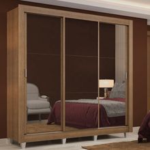 Guarda Roupa Casal Madesa Lyon 3 Portas de Correr de Espelho 2 Gavetas com Pés Rustic
