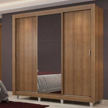 Guarda Roupa Casal Madesa Lyon Plus 3 Portas de Correr com Espelho 4 Gavetas com Pés Rustic