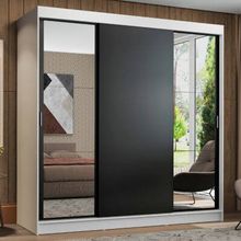 Guarda-Roupa Casal Madesa Reno 3 Portas de Correr com Espelhos Branco/Preto