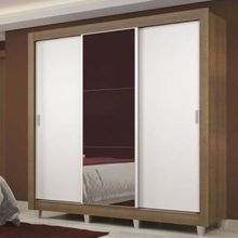 Guarda Roupa Casal Madesa Lyon Plus 3 Portas de Correr com Espelho 4 Gavetas com Pés Rustic/Branco