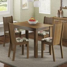 Conjunto Sala de Jantar Madesa Rute Mesa Tampo de Madeira com 4 Cadeiras Rustic/Floral Hibiscos
